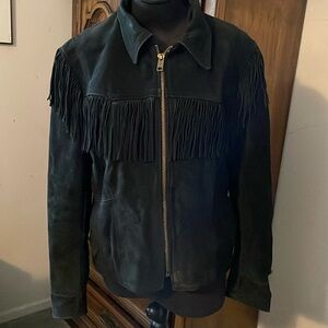 Vintage Branded Garments Black Leather Western Fringed Jacket